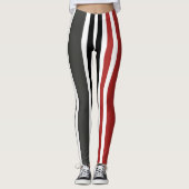 Leggings Motif de bandes verticales gris-noir rouge (Devant)