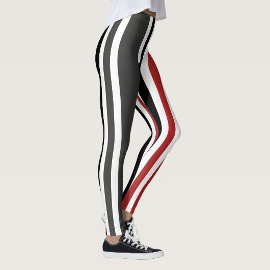 Leggings Motif de bandes verticales gris-noir rouge (Droite)