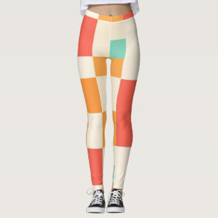 Leggings Motif de bloc de couleur géométrique rétro