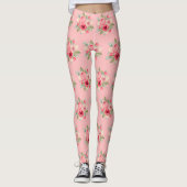 Leggings Motif de bouquet de roses peintes rose (Devant)