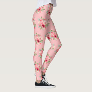 Leggings Motif de bouquet de roses peintes rose