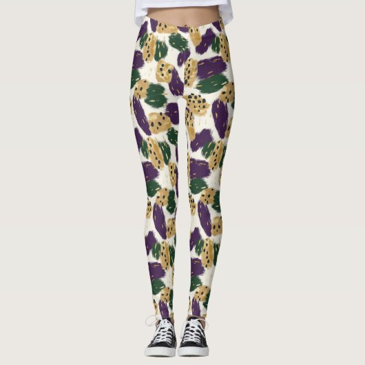 Leggings Motif de brosses vert violet or (Devant)