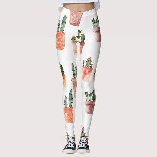 Leggings Motif de cactus Brown vert à pointes (Devant)