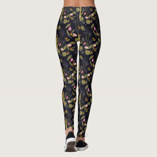 Leggings Motif de cactus nocturne d'été foncé (Dos)