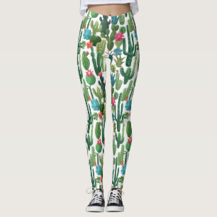 Leggings Motif de cactus Turquoises verts en fleurs