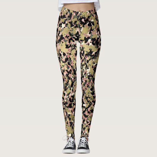 Leggings Motif de camouflage noir rose or (Devant)
