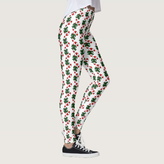 Leggings Motif de canne de Noël avec rubans verts (Droite)
