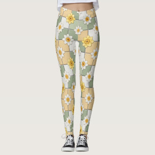 Leggings Motif de carreau floral de jonquille
