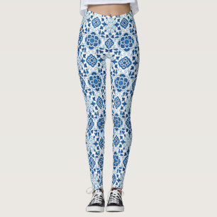 Leggings Motif de carreaux bleu azulejos Vintage