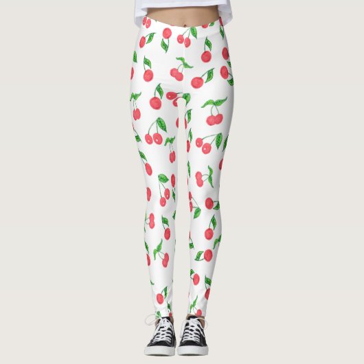 Leggings motif de cerise à l'aquarelle dessinée à la main (Devant)