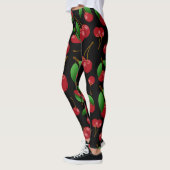 Leggings Motif de cerises rouges sucrées sur noir (Gauche)