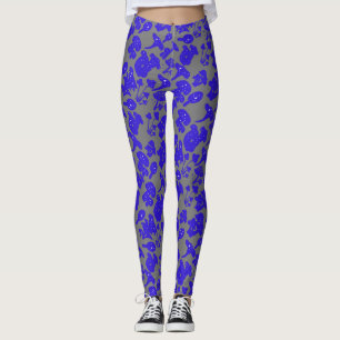 Leggings Motif de champignon noir 01bleu Gris BG