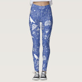 Leggings Motif de champignon psychédélique 2D.BW.b L Bleu B (Devant)
