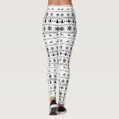 Leggings Motif de chandail de Noël, noir sur le blanc (Dos)
