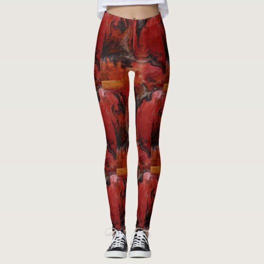 Leggings Motif de charbon de bois rouge Abstrait (Devant)