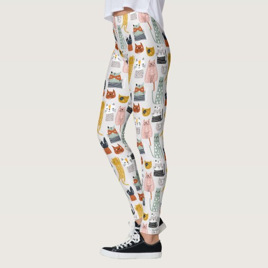 Leggings Motif de chat à main mignon Doodle (Gauche)