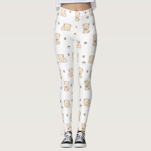 Leggings Motif de chat beige mignon (2) (Devant)