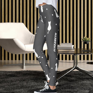 Leggings Motif de chat gris et blanc personnalisé pour amat