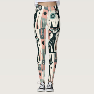 Leggings Motif de chat sarcelle rose atomique de milieu de