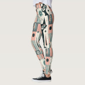 Leggings Motif de chat sarcelle rose atomique de milieu de  (Gauche)