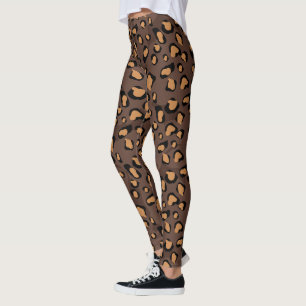 Leggings Motif de chat sauvage peau de léopard marron gris