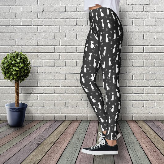 Leggings Motif de chats blancs sur noir