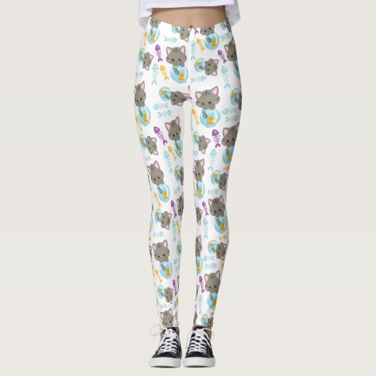 Leggings Motif De Chats, Chats Mignons, Chatons, Poisson (Devant)