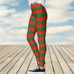 Leggings Motif de chèques Arlequin vert et rouge