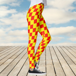 Leggings Motif de chèques de l'arlequin jaune et rouge