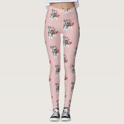 Leggings Motif de chien Schnauzer miniature en rose (Devant)