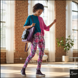 Leggings Motif de Chien Surpeuplé Filtré Rose Violet