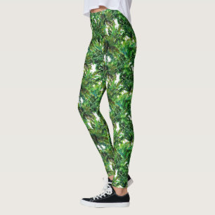 Leggings Motif de chute de la forêt de fougère verte aquare