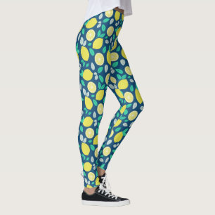 Leggings Motif de citron d'été en bleu marine