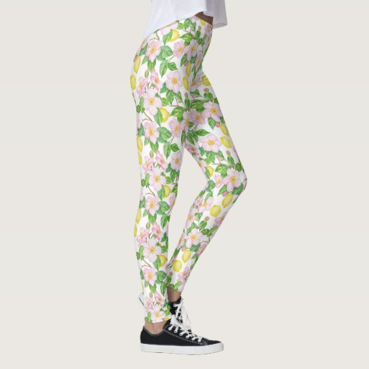Leggings Motif de citrons floraux roses (Droite)