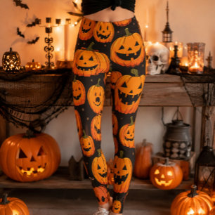 Leggings Motif de citrouille Halloween Jack-O'-Lantern vint