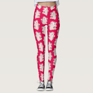 Leggings Motif de cochon de caricature de danse mignonne