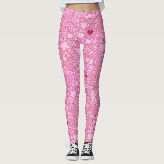 Leggings Motif de coeur brillant 01 LPink BG (Devant)