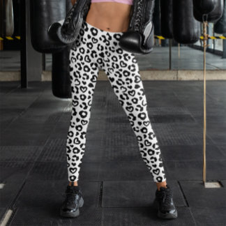 Leggings Motif de cœur de léopard noir et blanc