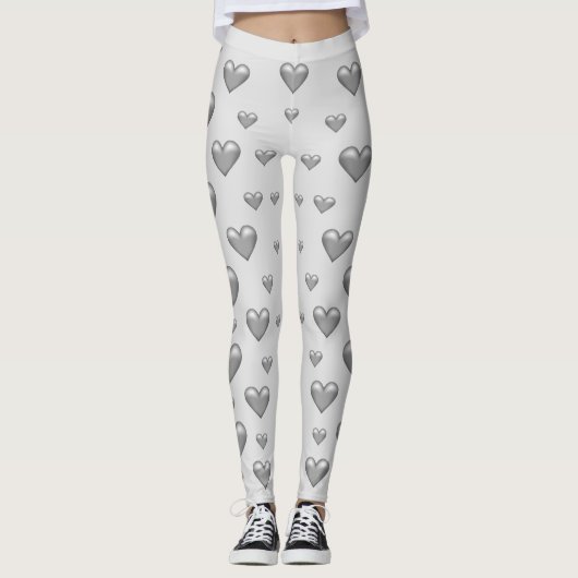 Leggings Motif de coeur gris argent (Devant)