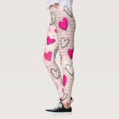 Leggings Motif de cœur moderne avec arrière-plan en script (Gauche)