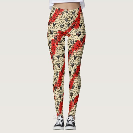 Leggings Motif de cœur moderne avec fond de script (1) (Devant)