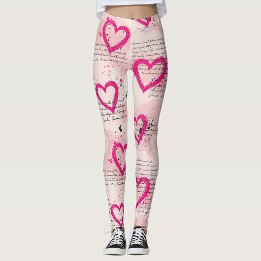Leggings Motif de cœur moderne avec fond de script (8) (Devant)