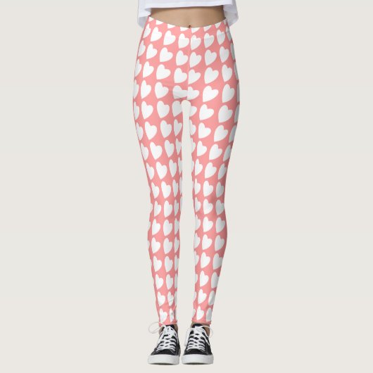 Leggings Motif de coeur rose et blanc fille (Devant)