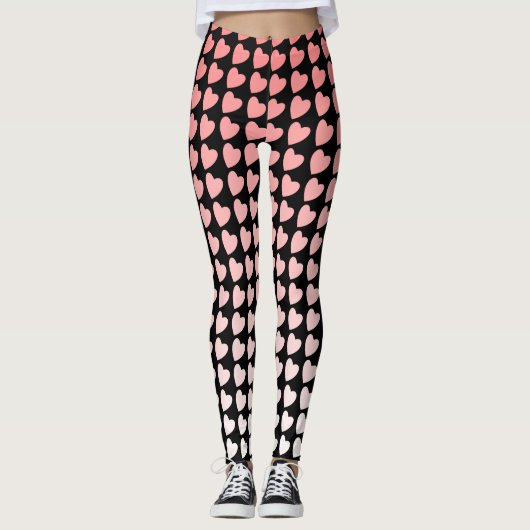 Leggings Motif de coeur rose et noir Fille rayée (Devant)