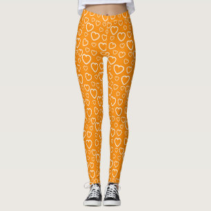 Leggings Motif de Coeurs d'Amour Orange et Blanc
