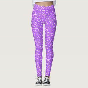 Leggings Motif de cœurs d'amour violet et blanc