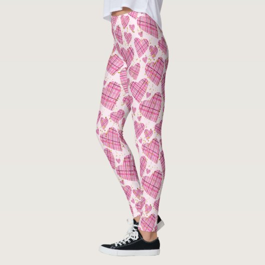 Leggings Motif de Coeurs Plaid mignonnes avec Parties scint (Gauche)