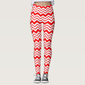 Leggings Motif de conception en chevron zigzag blanc rouge  (Devant)