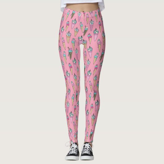 Leggings Motif de cône de glace rose (Devant)