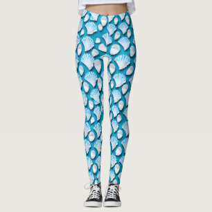 Leggings Motif de coquillages bleu et blanc